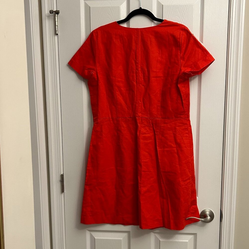 Nwt ANN TAYLOR red cotton/linen blend V-neck coat dress (12) - Picture 6 of 8